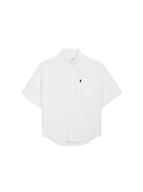 Camicia Boxi Ami de Coeur a maniche corte con bottoni in cotone Oxford. Ami Paris | HSH823.CO0031168 NATURAL WHITE